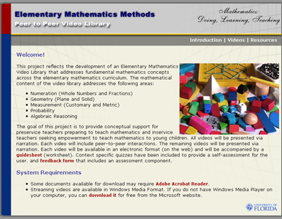 Screenshot of the Math Video Site