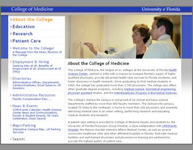 Screenshot of the College of Medicine Site