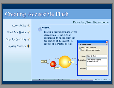 Screenshot of the Creating Accessible Flash module