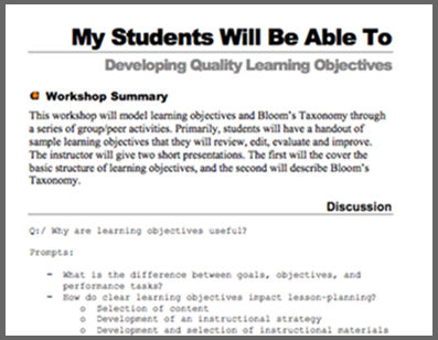 Screenshot of the Learning Objectives Series Notes